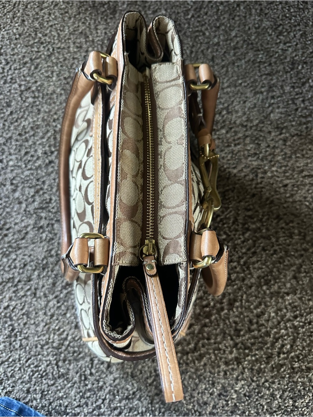 Coach Brown/Tan Signature Canvas Tote with Matching Wallet - Picture 11 of 16